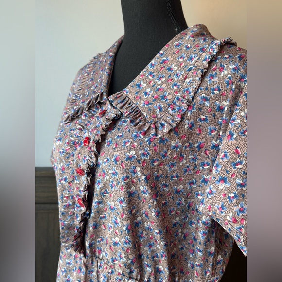 Handmade Vintage Floral Cottagecore Dress – Ruffled Collar Prairie Midi - Picture 6 of 8